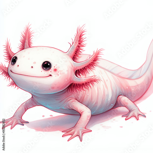 흰 배경, 귀여운 우파루파 (White background, cute Axolotl)