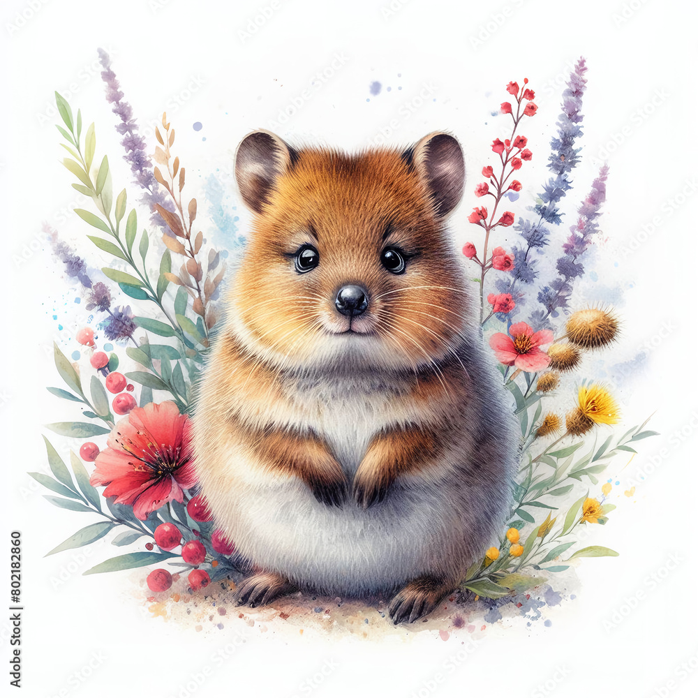 Obraz premium 흰 배경, 귀여운 쿼카 (White background, cute quokka)