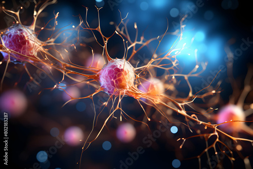 Active nerve cell connection in human brain photo