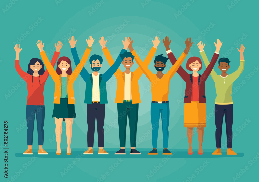 Obraz premium Diverse Business Team Celebrating Success - Staff Partnership High Five, Winning Teamwork Concept Vector Illustration