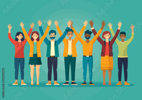 Diverse Business Team Celebrating Success - Staff Partnership High Five, Winning Teamwork Concept Vector Illustration