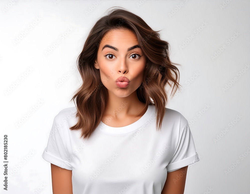 portrait of a woman pouting in white tshirt portrait of a woman pouting in white tshirt