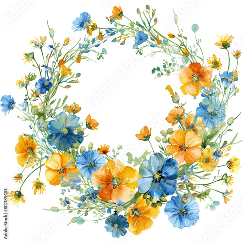 watercolor summer wildflower floral wreath (ID: 802185403)