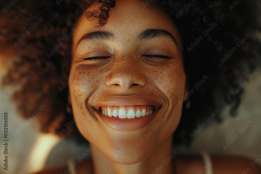 close-up portrait of a smiling girl with curly hair close-up portrait of a smiling girl with curly hair