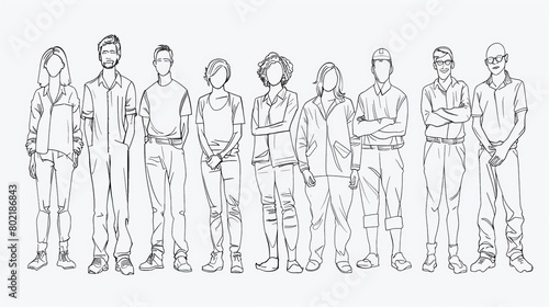 Continuous Line Drawing of Diverse Group of Standing People Illustrating Unity, Solidarity, and Friendship - Hand Drawn Vector Art Depicting Human Connection and Community in Minimalistic Style
