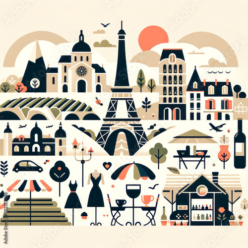 Paris Cityscape Scenic View Illustration