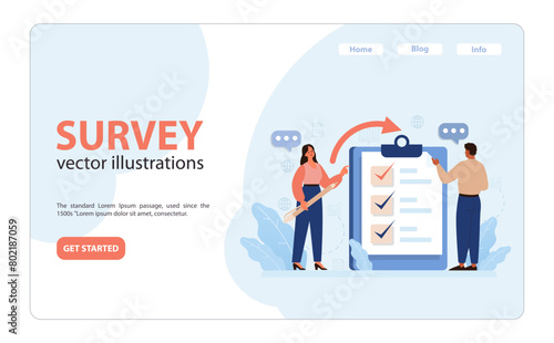 Public opinion polling web banner or landing page. Characters participation