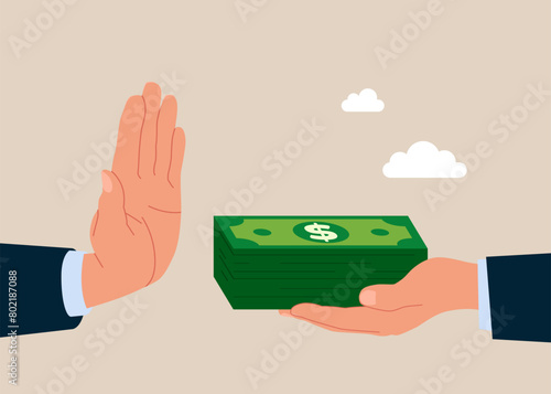 Anti corruption scene with illegal bribe money transfer. Flat vector illustration
