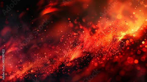 Fiery crimson particles ablaze against a blurred canvas  igniting the scene with passionate intensity.