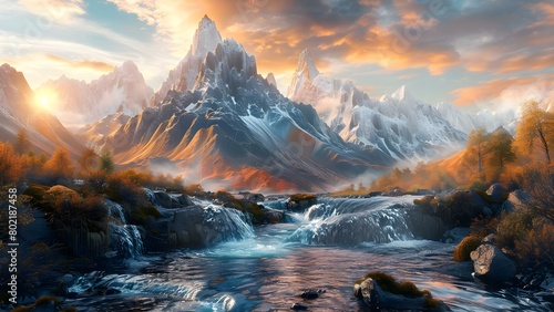 Surreal Psychedelic Experience: Depiction of Melting Mountains and Flowing Rivers. Concept Surreal Art, Psychedelic Imagery, Melting Mountains, Flowing Rivers photo