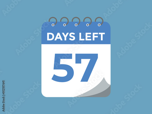 57 days to go countdown template. 57 day Countdown left days banner design. 57 Days left countdown timer 