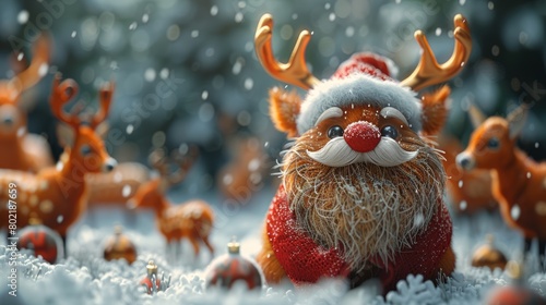 Santa Claus and Reindeers in a Christmas Scene. Generative AI photo