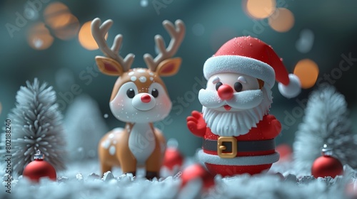 Santa Claus and Reindeer in Christmas Scene. Generative AI © jul_photolover