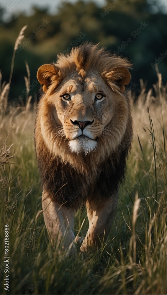 majestic lion on the hunt for some prey in high grass, stock photo, background majestic lion on the hunt for some prey in high grass, stock photo, background