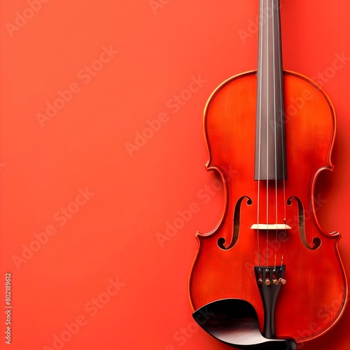 Red violin on red background, top view