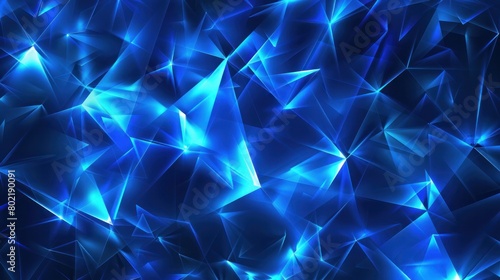 Abstract background with triangular cells for design. Bright blue digital illustration with polygons on a dark background. photo
