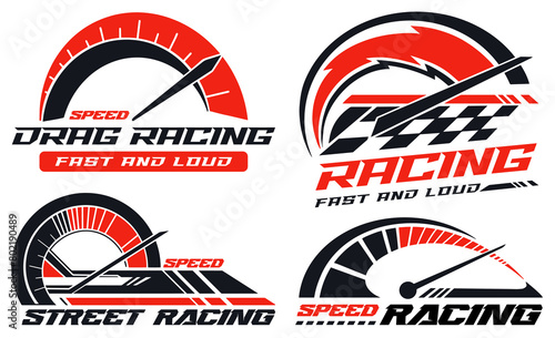 Racing speedometers colorful set flyers