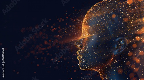 Artificial Intelligence, abstract artistic human head portrait made of dotted particles array, vector software digital visual interface. Digital soul, spirit of technological time. #802190649