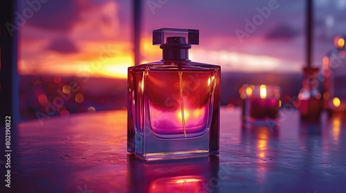 a bottle of perfume on a bottle of perfume on water photo