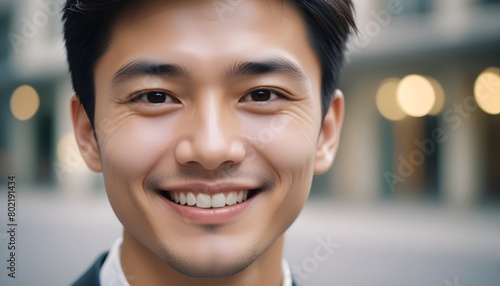 Portrait of a handsome Asian young man, male. close-up. smiling. 