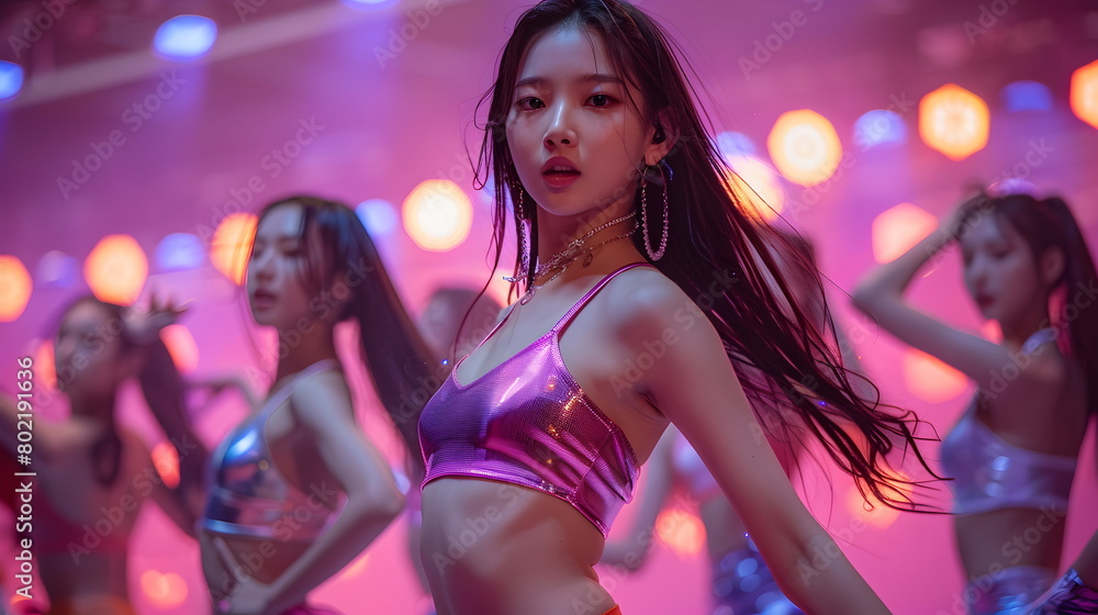 an dancing girl group, 16 - 19 years old that dressed a modern dancer , k-pop music, group of Korea pop music girl group an dancing girl group, 16 - 19 years old that dressed a modern dancer , k-pop music, group of Korea pop music girl group