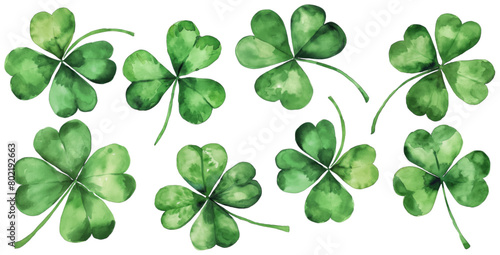 Four-leaf clover. Watercolor illustration on white photo