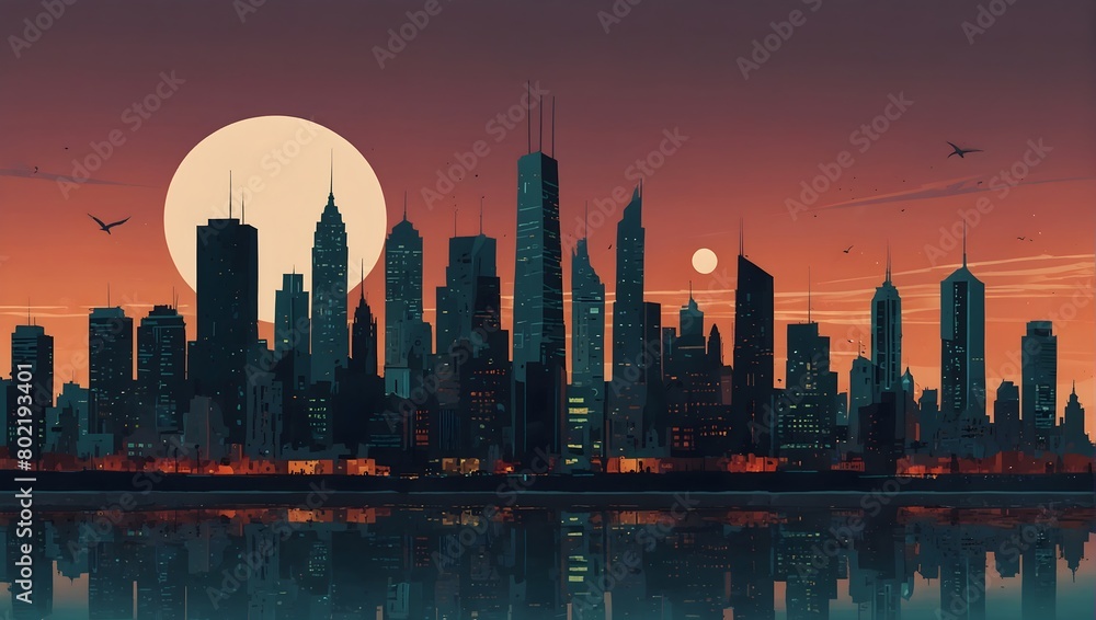 Surreal cityscape art poster, abstract urban modern concept art for print ai_generated