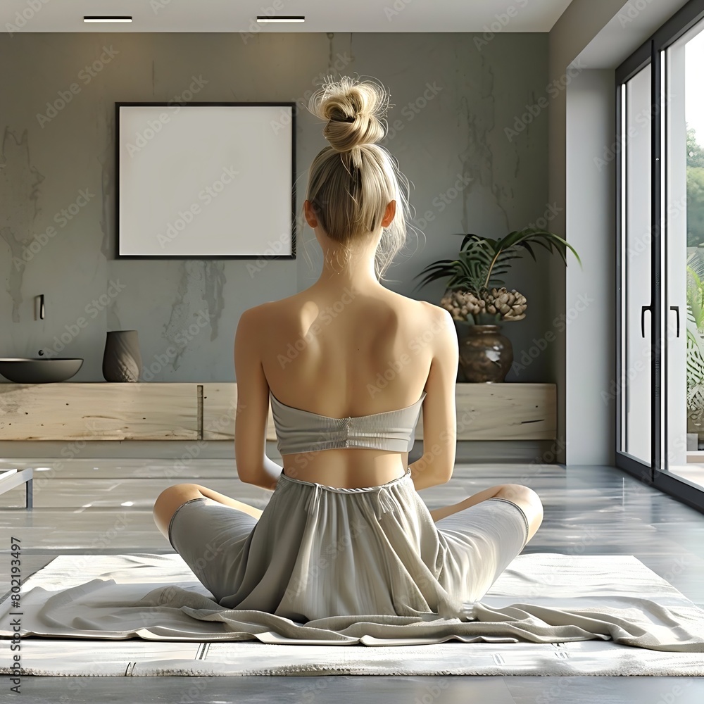 Fototapeta premium Girl doing yoga, back view