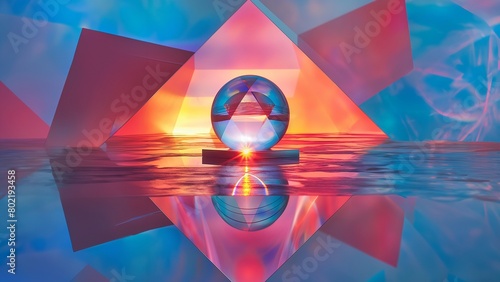 Wunderschöne transparente leuchtende Glas Kugel mit Pyramide photo
