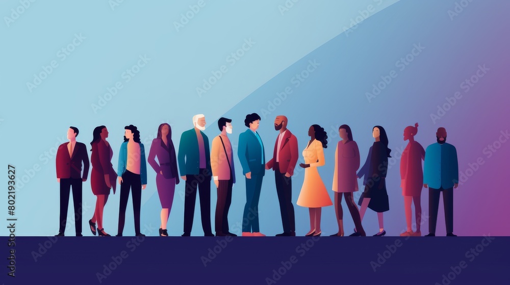 Multiracial Community Standing Side by Side Showing Unity and Collaboration. Men and Women Group Illustration. Society and Friendship Conceptual Artwork with Social Connection.
