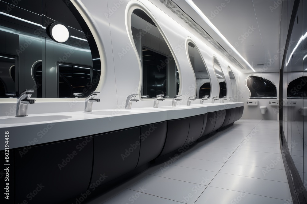 A Futuristic Public Restroom Design Incorporating Sustainable Materials and Advanced Technology for Optimal User Comfort and Hygiene