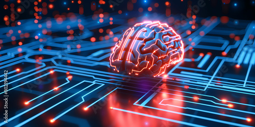 Neural circuit and electronic cyber brain in a quantum computing system, concept of artificial intelligence technology, biotechnology innovation, robot progress and machine learning