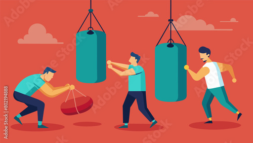 In another section participants must duck and weave through a barrage of swinging punching bags likening the course to a physical test of resilience.