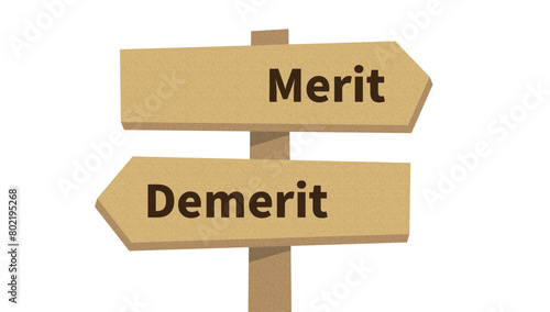 2方向のコルク模様の道しるべのイラストにMeritとDemerit文字