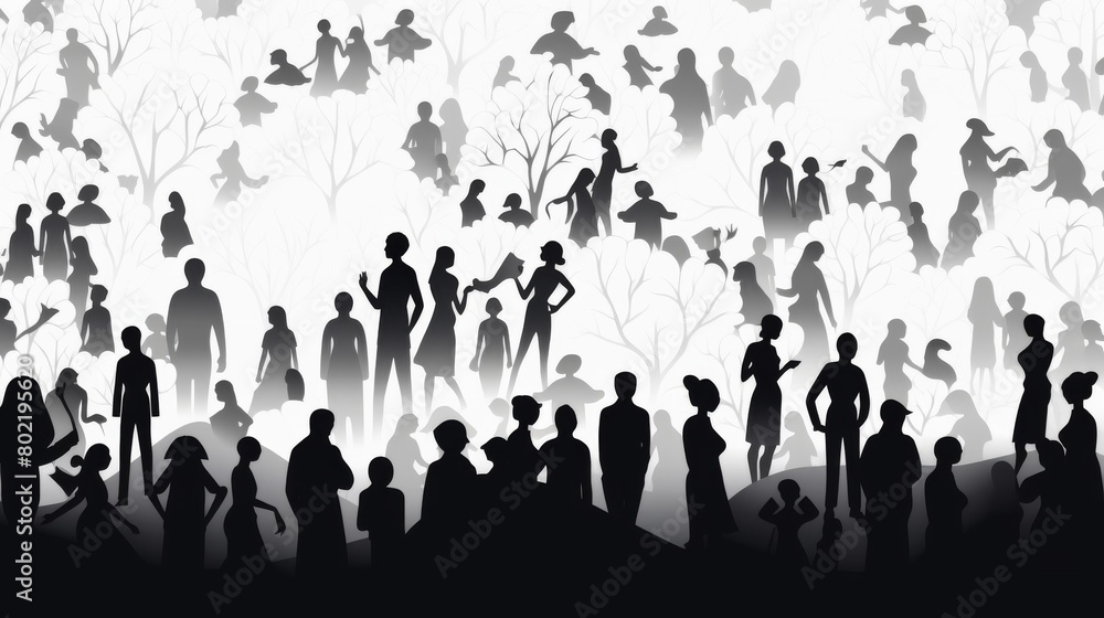 Vibrant Cultural Diversity: Colorful People Crowd Silhouette Seamless Pattern Illustration