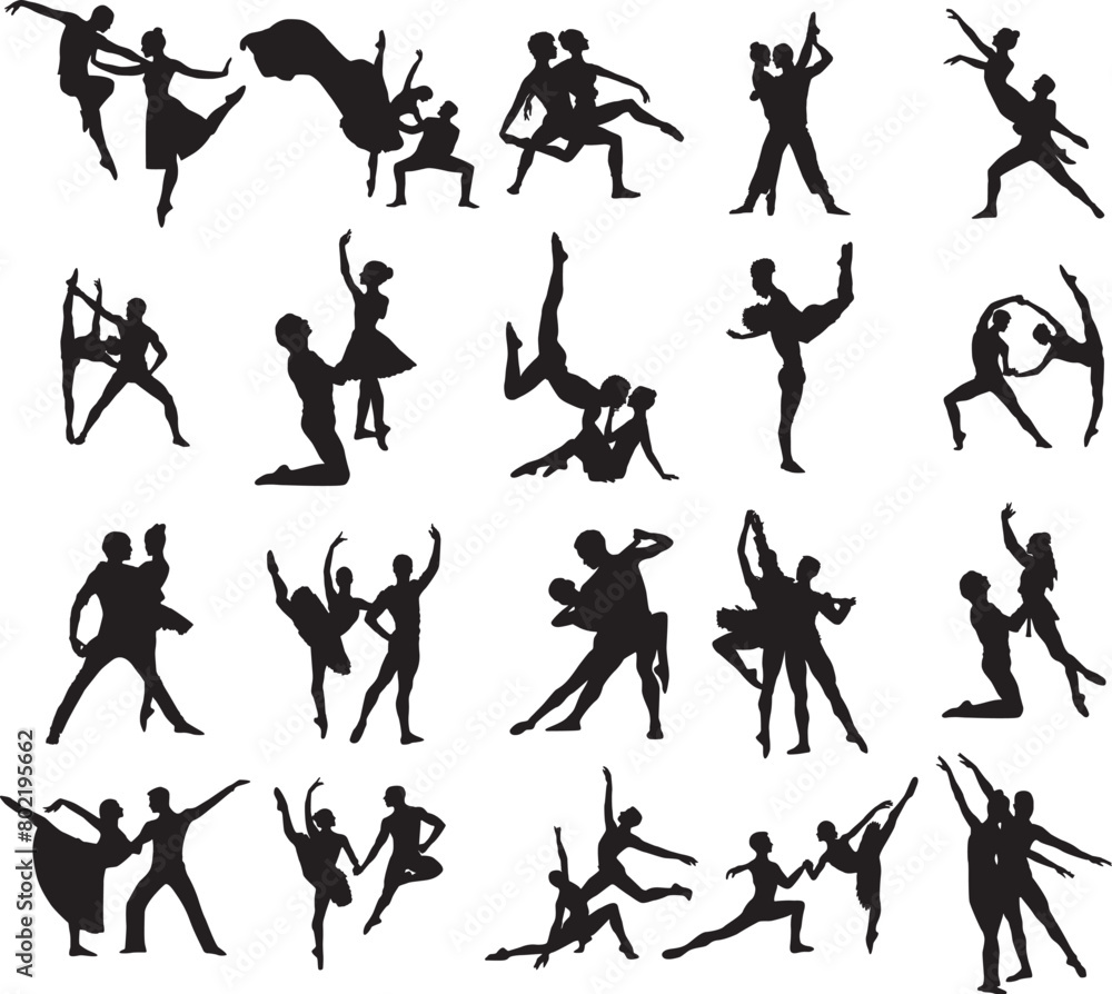 Print Couple Ballet Dancing EPS; Couple Ballet Clipart; Couple Ballet Dancing Silhouettes; Ballet Dance Bundle; Ballet Poses Couple EPS