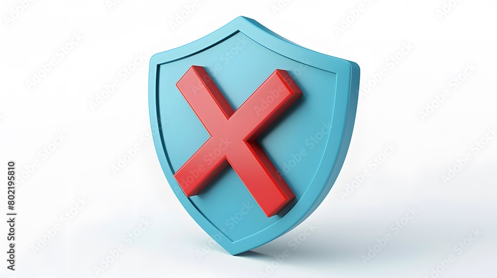 cartoon 3d Icon safety shield x mark perspective . Blue symbol security safety icon. Red X mark in minimalistic style. 3d vector illustration. white background cartoon 3d Icon safety shield x mark perspective . Blue symbol security safety icon. Red X mark in minimalistic style. 3d vector illustration. white background