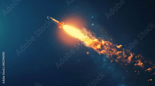 A rocket is ascending from the earth and into space