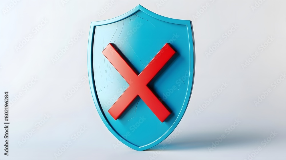 cartoon 3d Icon safety shield x mark perspective . Blue symbol security safety icon. Red X mark in minimalistic style. 3d vector illustration. white background cartoon 3d Icon safety shield x mark perspective . Blue symbol security safety icon. Red X mark in minimalistic style. 3d vector illustration. white background