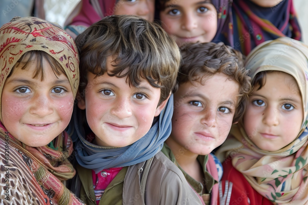 Portrait of a group of arabic kids with traditional clothes