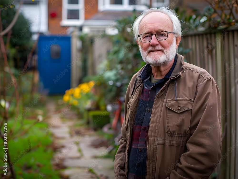Portrait of an English man in front of his yard Portrait of an English man in front of his yard