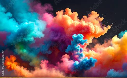 A vibrant explosion of swirling smoke, bursting with a rainbow of colors and textures.