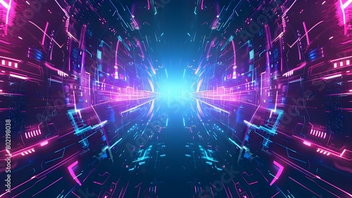 Cyberpunk Retrofuturistic Neon Glitch Effect Background with Techno Aesthetic. Concept Neon Lights, Glitch Art, Cyberpunk, Retrofuturistic, Techno Aesthetic