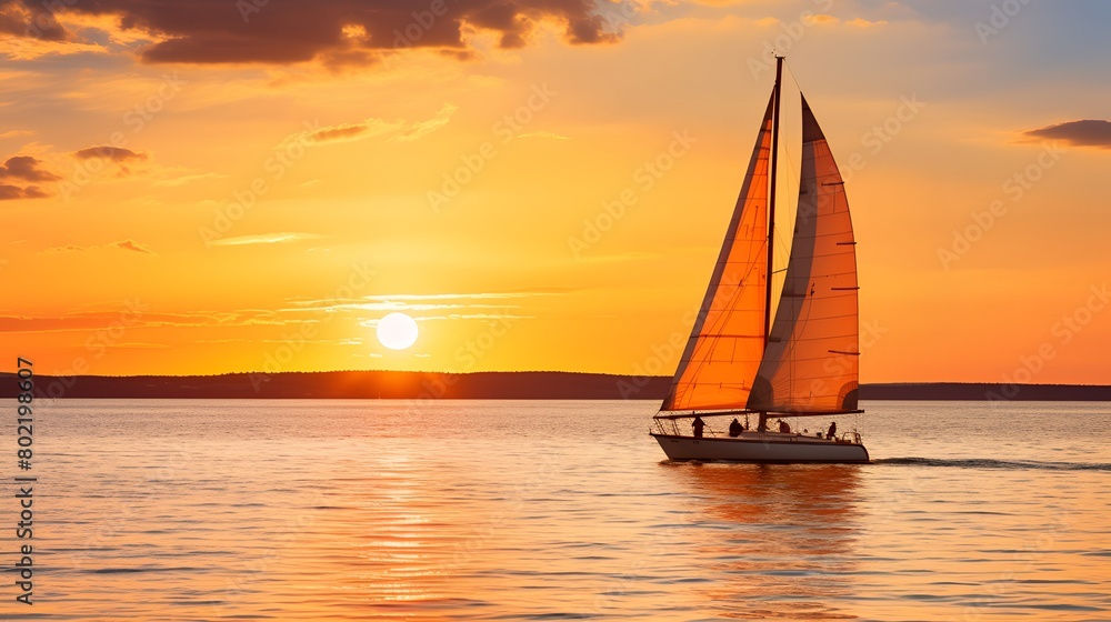 The beauty of a peaceful sunset while sailing on the open water