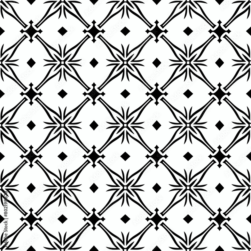 A seamless pattern of simple line art diamond and star shapes in simple lines on a black and white background A seamless pattern of simple line art diamond and star shapes in simple lines on a black and white background