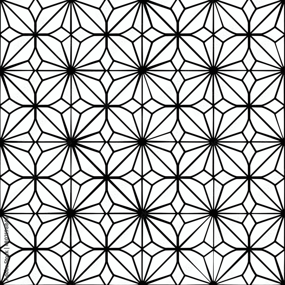 A seamless pattern of simple line art diamond and star shapes in simple lines on a black and white background A seamless pattern of simple line art diamond and star shapes in simple lines on a black and white background