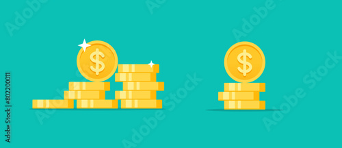 Dollar golden coins stack flat style vector illustration