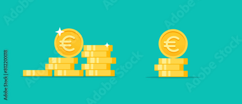 Euro golden coins stack flat style vector illustration