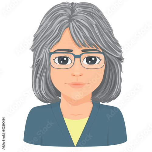 Portrait of old woman with gray hair and glasses