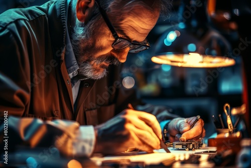 A watchmaker repairs an antique watch